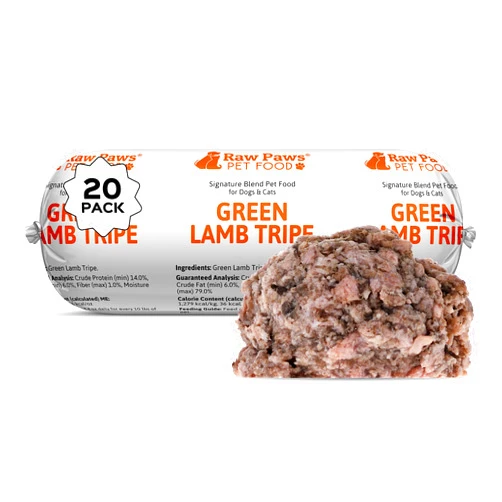 Raw Paws Signature Pet Food for Dogs & Cats - Green Lamb Tripe, 1-lb Rolls (20 Pack) - Fresh Pet Food Made in USA - Natural Dog Food Rolls - Raw Frozen Dog Food – Green Lamb Tripe for Dogs & Cats