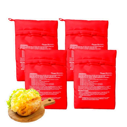 ATB 4-Pack Baked Potato Microwave Bag - Reusable Pouch and Potato Cooker for Perfect Potatoes in 4 Minutes - Quick & Easy Kitchen Gadget