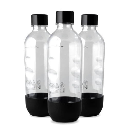 MRX Solutions Replacement Carbonating Sparkling Water Bottles for SodaStream - 1 Liter, BPA-Free & Leak-Proof (Compatible with Fizzi, One Touch, Jet, Source, Play, Genesis, Power Models) - 3-Pack (Black)