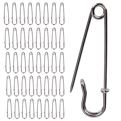 MVSSP 40 Pack of 2-Inch Heavy-Duty Steel Safety Pins – Ideal for Blankets, Clothing, Crafts, and Canvas Work – Silver Finish