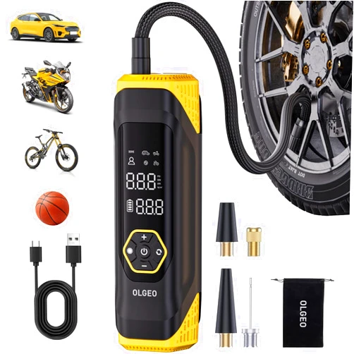 Olgeo Tire Inflator Portable Air Compressor, 180PSI Cordless 6X Faster Air Pump, Air Compressor with Pressure Gauge, One Click Smart Tire Pump for Car, Motorcycle, Bicycle and Ball(Black)