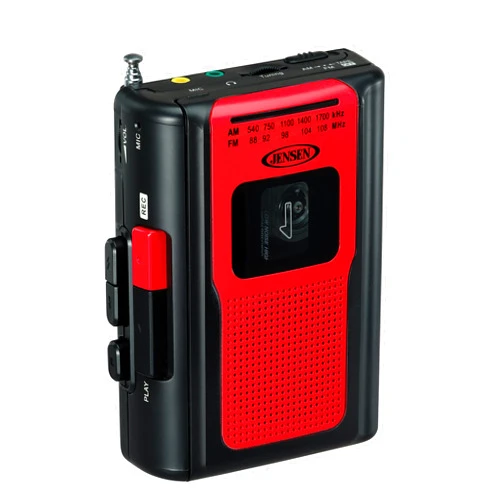 Jensen Retro Portable AM/FM Radio Personal Cassette Player Compact Lightweight Design Stereo AM/FM Radio Cassette Player/Recorder & Built in Speaker (Red)