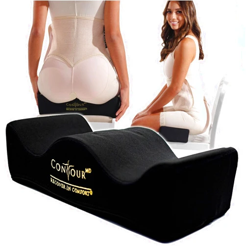 ContourMD BBL Pillow After Surgery for Butt – Brazilian Butt Lift BBL Recovery Pillow – Portable, Lightweight Foam Butt Shaped Pillow - BBL Post Surgery Supplies - Rectangle (Black)