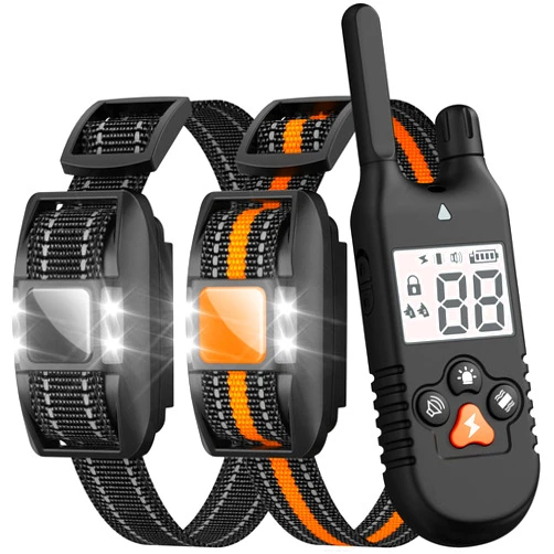 FunniPets Dog Shock Collar 2 Pack - 3000ft Dog Training Collar with Remote IP67 Waterproof E Collar for Dogs Training with Shock Vibrate Beep and Light Modes for Small Medium Large Breeds