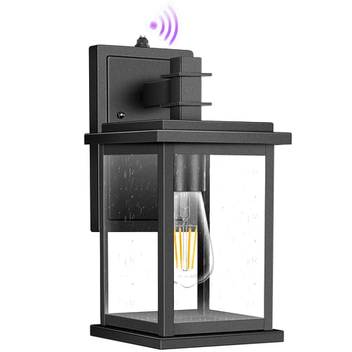 PUELDU Dusk to Dawn Outdoor Wall Light,Photocell Enable or Disable Porch Light,Clear Seeded Glass Shade,Black
