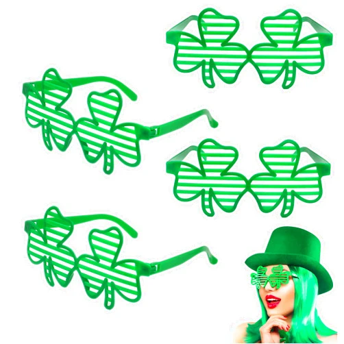 Lhocm St Patricks Day Accessories Shamrock Sunglasses, Plastic Green Clover Glasses for St Patricks Party Favor Decorations