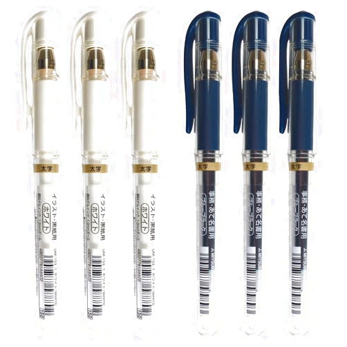 Signo Uni-Ball UM-153 Signo Gel Ink Ballpoint Pen Value Set, White & Blue Black, Bold 1.0 mm, 3 Pens Each - Total 6 Pack (Japan Import)