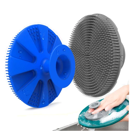 BEAUTAIL Silicone Sponge, BEAUTAIL Non-Scratch Scrub Sponges, for Washing Dishes and Cleaning Kitchen, Long Lasting and Reusable Dishwashing Scrubber, Suction Up Hang Designed, 2 Pack, Blue+Gray