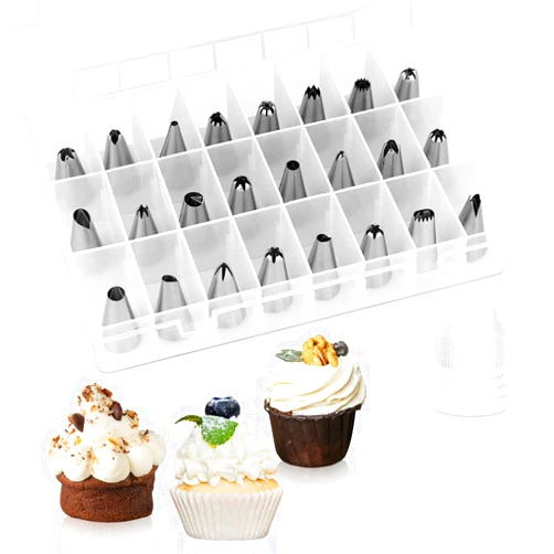 Yuntop 24 Piece Piping Tips Set, Icing Piping Nozzles with Storage Box, Stainless Steel Nozzles Tip for Cake Decorating