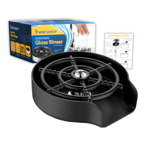 WNF Group Automatic Glass Rinser for Kitchen Sink, High-Pressure Cup Washer in Black Stainless Steel, 360° Quick Clean for Glasses, Mugs & Bottles, Easy Installation
