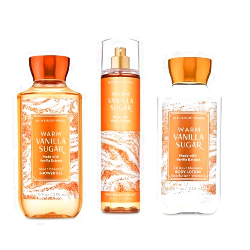 Bath & Body Works B & Body Works Warm Vanilla Sugar - Full Size Set - Shower Gel, Body Lotion, Fine Fragrance Mist