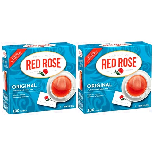 Red Rose Original Full Flavored Black Tea Specially Blended Strong Black Tea with 100 Tea Bags Per Box (Pack of 2) Contains Caffeine Brew Hot/Cold Original Black Tea