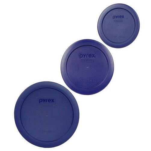 Pyrex Bundle - 3 Items: (1) 7200-PC 2-Cup Blue Plastic Lid, (1) 7201-PC 4-Cup Blue Plastic Lid, (1) 7202-PC 1-Cup Blue Plastic Lid Made in the USA