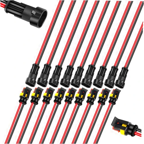 Advity 2 Pin Way 18 AWG Waterproof Connector Wire Cable 1.5mm Series Terminal Connector Electrical Connector Plug with Wire for car, truck, boat, motorcycle(Pack of 10)