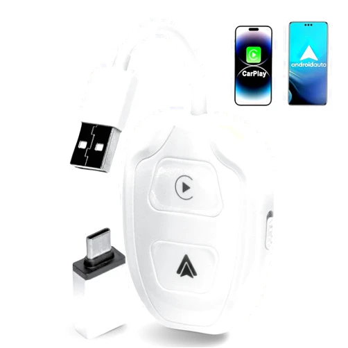 BHSMART 2 in 1 Wireless Carplay & Android Auto Adapter, 2024 Upgrade Plug & Play Dongle Converts Wired to Wireless, USB A/USB C Compatibility, Fit for Cars from 2016, 5.0 Bluetooth, White