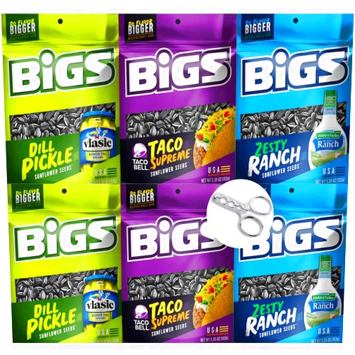 Ab_general Bigs Sunflower Seeds Variety Pack: Ranch, Dill Pickle, and Taco Bell Taco Supreme - 2 Bags per flavor 5.35 oz./ea. (Pack of 6) + BONUS Seed Cracker