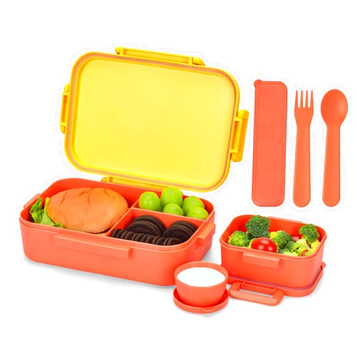 Homestockplus 1200ML Kids/Adults Lunch Bento Box, Wheat Fiber 5 Compartment Lunch Box With Utensil Set, BPA-Free Microwave Safe To-go Food Container Lightweight and Easy Open For School, Daily, Work