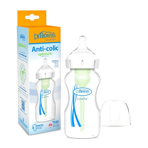 Dr. Brown's Natural Flow Anti-Colic Options+Wide-Neck Baby Bottle,9 oz/270 mL,Level 1 Nipple,1-Pack,0m+