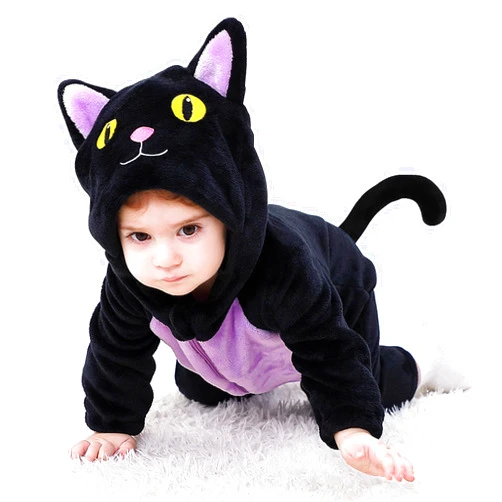 UPZAI Toddler Black Cat Costume: Hooded Halloween Animal Onesie - Cute Fuzzy Warm Fall Winter Cat Outfit