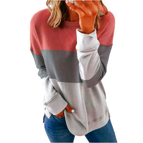 Ceboyel Womens Crew Neck Sweatshirt 2023 Striped Color Block Blouese Shirts Long Sleeve Pullover Tops Fall Fashion Clothes