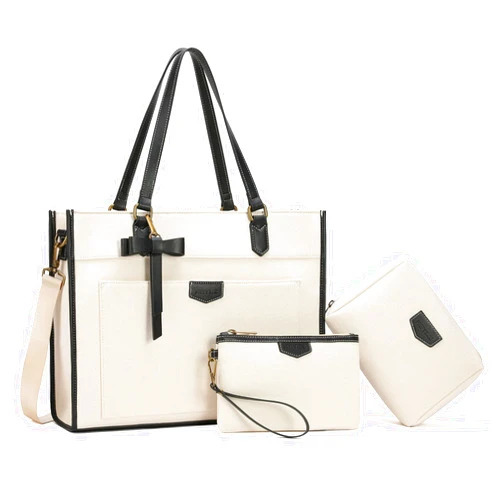 Keyli 3 PCS Laptop Bag for Women Canvas Tote Bags 15.6 inch Large Capacity Shoulder Handbag Lightweight Briefcase Purses