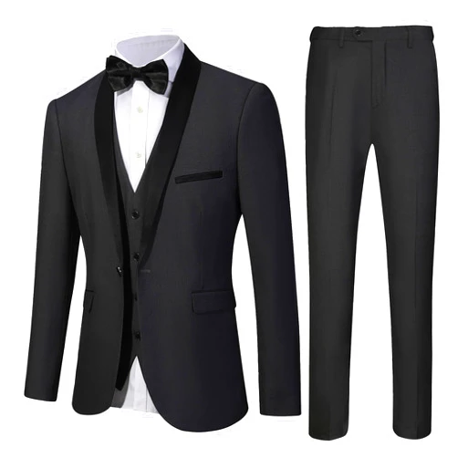LiveZou Mens Tuxedo Slim Fit Wedding Business Suits for Groom Groomsmen 3 Pieces Dinner Jacket Vest Pants Set for Men