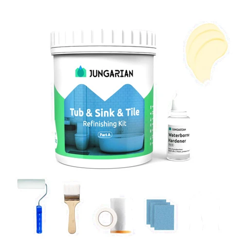 Jungarian Tub and Tile Refinishing Kit 35oz with Tools, Low Odor DIY Bathroom Paint Sink Tub Countertop Tile Shower Paint for Bathroom Kitchen Porcelain Fiberglass, Semi-Gloss Icy Lemonade