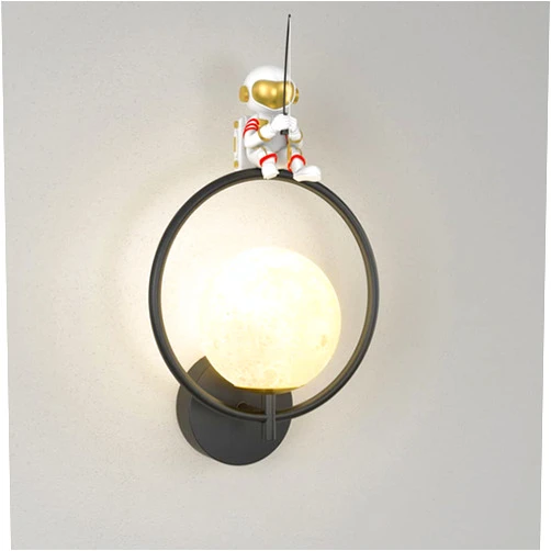 QMLGUO Wall Sconce Light, Modern 7W Led Wall Sconces Indoor Spaceman Sconces with Moon Lampshade 3000K-6000K Dimmable Hallway Light Fixtures Wall Light for Living Room Bathroom Vanity Bedroom