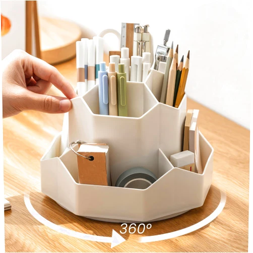MONGTINGLU Pencil Pen Holder for Desk, 9 Slots 360 Degree Rotating Desk Organizers,Desktop Storage Stationery Supplies Organizer, Cute Pencil Cup Pot For Office Home & Art Supply(Milky White)