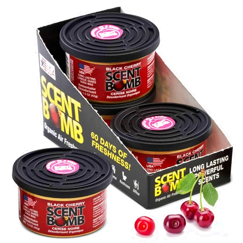 Scent Bomb Organic Spill-Proof Air Freshener Cans – Natural Odor Eliminator for Car, Home, and Bathroom – Long-Lasting, Non-Toxic, Fresh Scent – Ideal for Any Room or Vehicle (Black Cherry, 4-Pack)