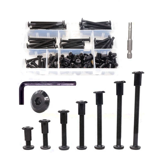 cSeao 100pcs Black M6x1.0mm Allen Bolts Joint Connecting Bolts Socket Cap Screws and Rivet Cap Nuts Kit, 15mm/ 25mm/ 35mm/ 45mm/ 55mm/ 65mm/ 75mm