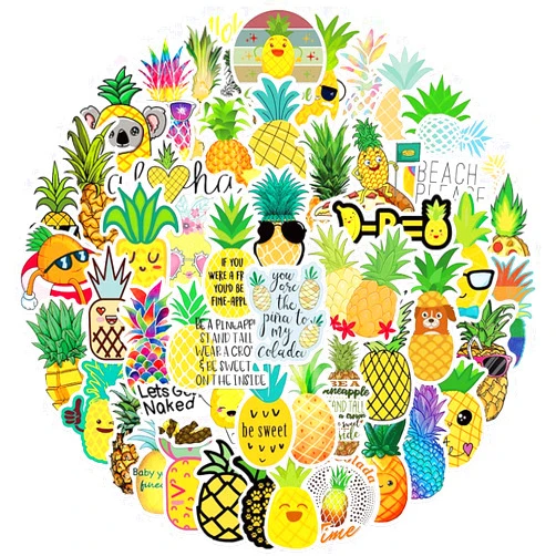 LIFEPAL Pineapple Stickers |50 Pcs Pineapple Waterproof Vinyl Decals for Helmet Water Bottles Bicycle Laptop Refrigerator Luggage Computer Mobile Phone Skateboard Bike Décor