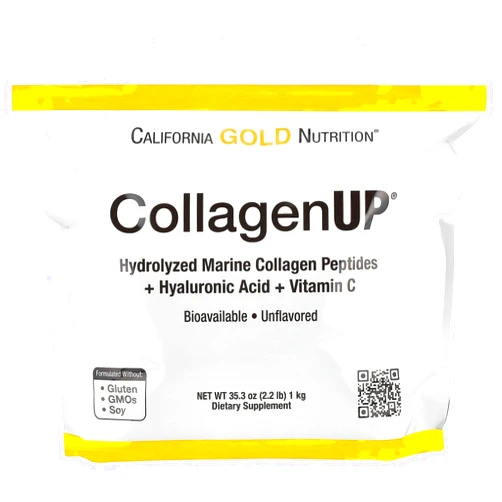 California Gold Nutrition CollagenUP®, Hydrolyzed Marine Collagen Peptides with Hyaluronic Acid and Vitamin C, Unflavored, 2.2 lb (1 kg)