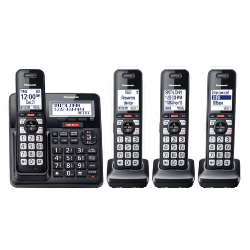 Panasonic Cordless Phone with Advanced Call Block, One-Ring Scam Alert, and 2-Way Recording with Answering Machine, 4 Handsets - KX-TGF944B (Black)