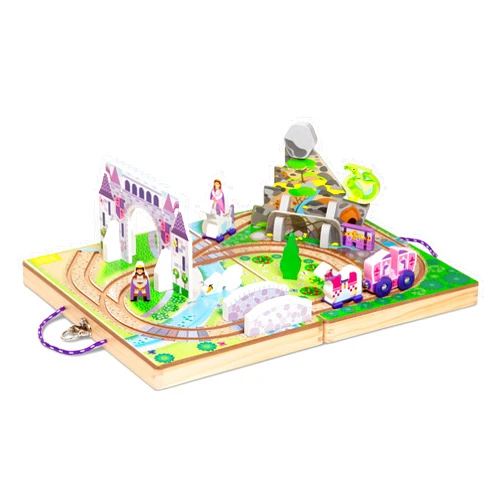 Melissa & Doug 19-Piece Wooden Take-Along Tabletop Kingdom – Carriage, Horse, Unicorn, Dragon, More