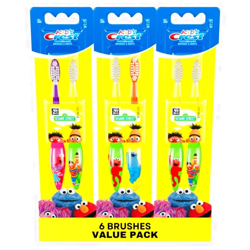 Crest Oral-B Kids Soft Toothbrush featuring Sesame Street, (Three 2 Packs) for Ages 2+ (Characters May Vary)