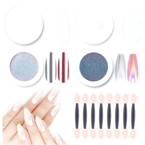 Artdone Chrome Nail Powder Magic White Pearl Kit Mirror Effect Silver Metallic Holographic Dip Nail Powder For Resin Craft & Nail Art Decoration Iridescent Aurora Mermaid Pigment