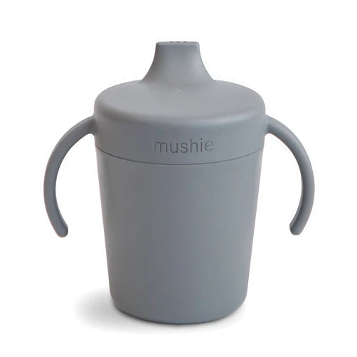 mushie Trainer Sippy Cup | Made in Denmark | Leak Resistant Twist-Off Lid & Handles | 6 Months + (Smoke)