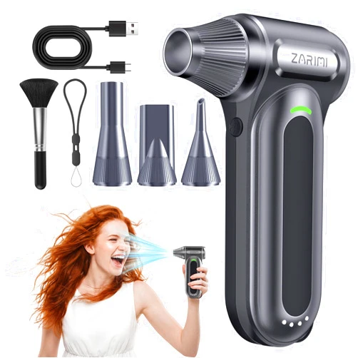 ZARIMI Electric Compressed Air Duster, 170000RPM High-Speed Cordless Air Blower with Rechargeable Battery for Keyboard, PC & Electronics Car Cleaning, Reusable Canned Air Alternative