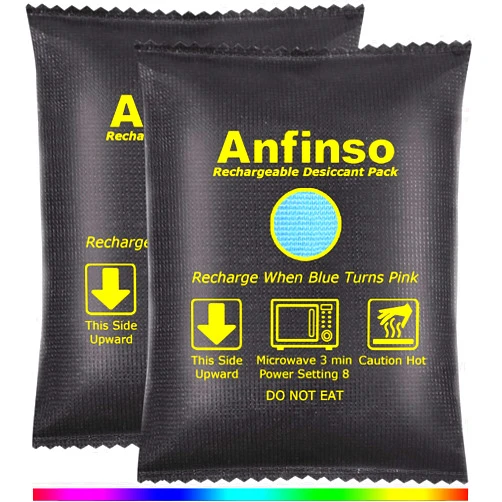 Anfinso 2 Pack X 300 Gram Rechargeable Silica Gel Car Dehumidifier, Desiccant Packets Moisture Absorbers, Dehumidifier Bags for Gun Safes, 3D Filaments, Closet, Storage Bins, Reusable