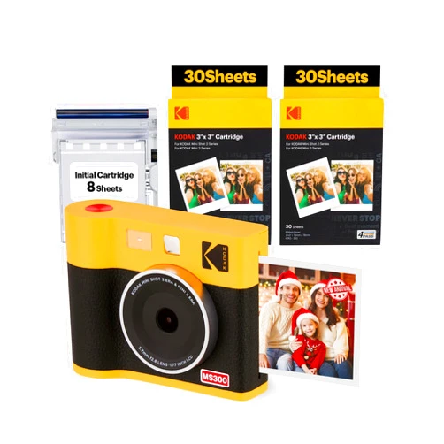 KODAK Mini Shot 3 ERA 4PASS 2-in-1 Instant Camera and Photo Printer (Yellow, Camera + Initial 8 Sheets + 60 Sheets)