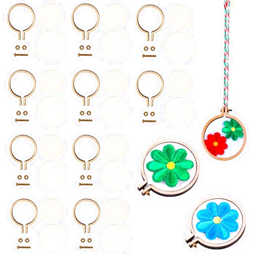SPENCER SPENCER HAPPUCATION Mini Embroidery Hoops - 1 Inch Small Round Wooden Embroidery Frame Circle Cross Stitch Hoop Ring for Cross Stitch Frame Handy Sewing Arts DIY Pendant Crafts Tool (20 PCS)