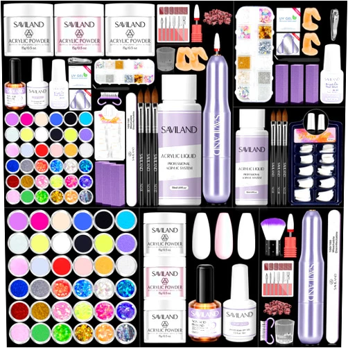 SAVILAND Acrylic Nail Kit with Everything: Acrylic Kit with Nail Drill Nail Kit Acrylic Set for Beginners Starter Acrylic Nail Set Full Acrylic Nail Supplies for Nail Extensions