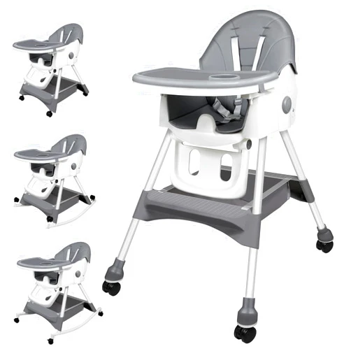 BIGOU High Chairs for Babies and Toddlers, 6 in 1 Portable Convertible High Chair with Removable Tray Seat Cushion Safety Belt, Footrest and Wheels, Adjustable Backrest & Height Dark Grey