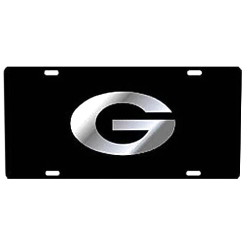 Dixie Dawgs Black License Plate Frame Silver Mirror Inlays (Georgia)