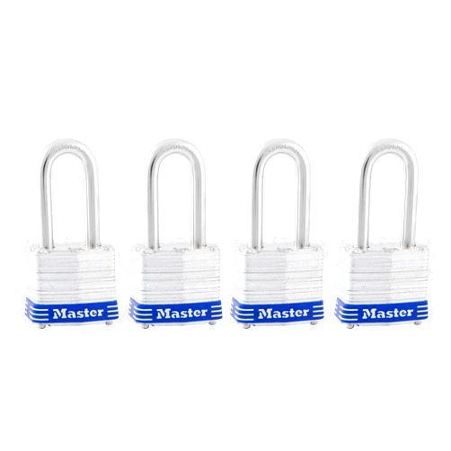 Master Lock 3QLF Outdoor Padlock with Key, 4 Pack Keyed-Alike,Silver