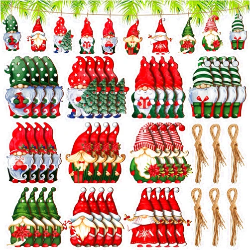 Jetec Gnome Wooden Ornament Gnome Hanging Ornaments Christmas Handmade Decoration Elf Santa Doll Wooden Hanging Craft Ornaments for Xmas Tree Decor Holiday Party (Cute Style, 40 Pieces)