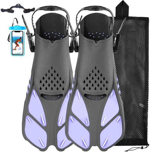 Happyouth Swim Fins Snorkel Fins Snorkeling Gear Flippers for Swimming Short Diving Fins Travel Size with Mesh Bag Extra Fin Strap Open Heel Adjustable
