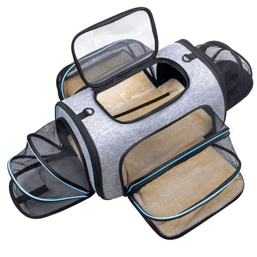 Siivton Pet Carrier Airline Approved, 4 Sides Expandable Cat Carrier Bag with Removable Fleece Pad, Large Soft Sided Pet Travel Carrier, Dog Carrier for Cats, Puppy and Small Dogs