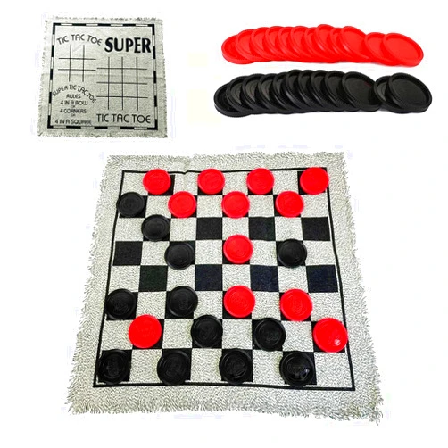 BAILEBEI 3 in 1 Giant Checkers Set and Tic Tac Toe Game, 25.8×25.8 inch Reversible Rug Indoor and Outdoor Board Game for Family